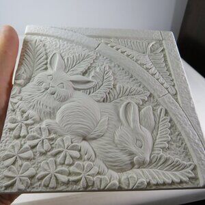 Ceramic Tiles (4) Rabbits in Circle with clover UNGLAZED  TOTAL 12x12" square